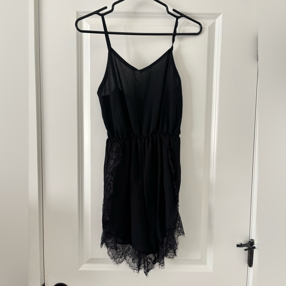Spaghetti strap Black Lace-Trim shorts Romper - Women’s new